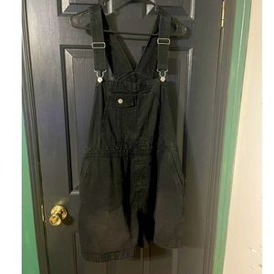 Black Denim Overall Shorts